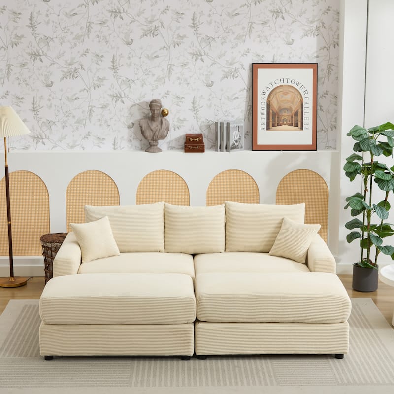 Sectional Couch Sofa for Living Room, Modern Corduroy Modular Couch with 2 Ottoman, Corduroy Sofas for Apartment, Office