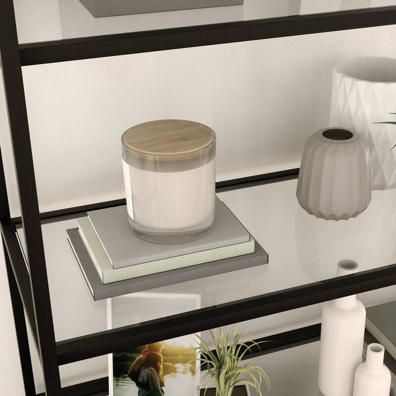 Engineered Wood Mid-Century Modern Bookcase with Open Shelving, Black - 30"W x 14.49"D x 70.87"H