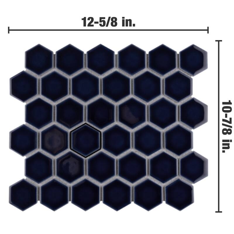 Merola Tile Hudson Due 2" Hex Smoky Blue 10-7/8" x 12-5/8" Porcelain Floor and Wall Tile