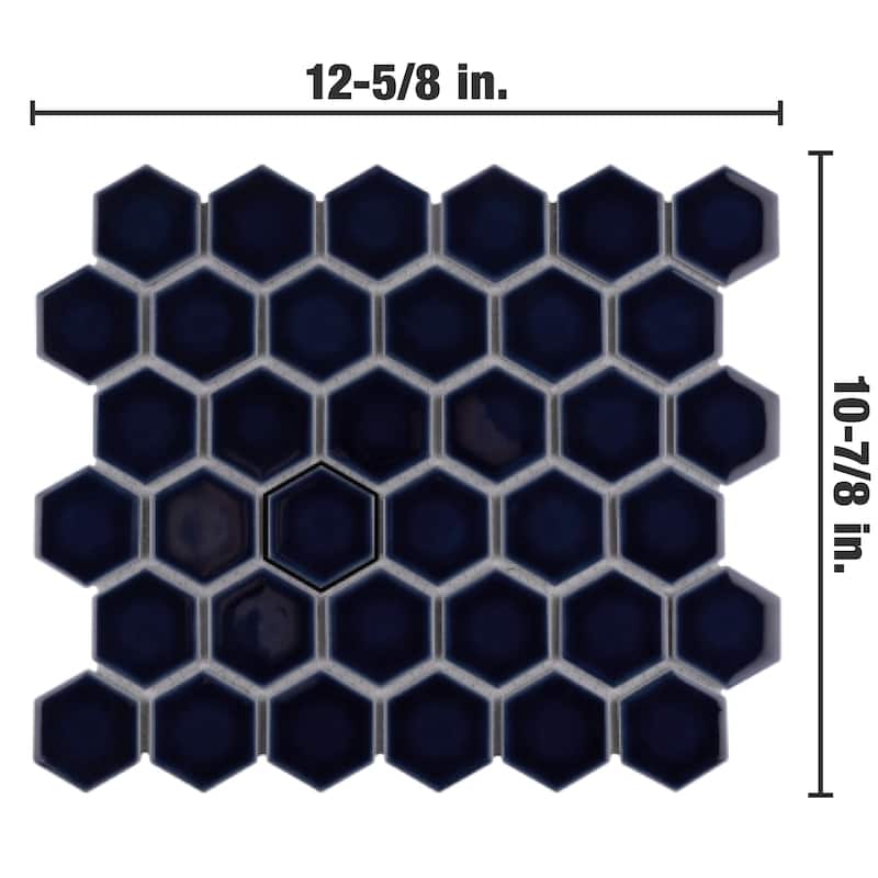 Merola Tile Hudson Due 2" Hex Smoky Blue 10-7/8" x 12-5/8" Porcelain Mosaic Floor and Wall Tile