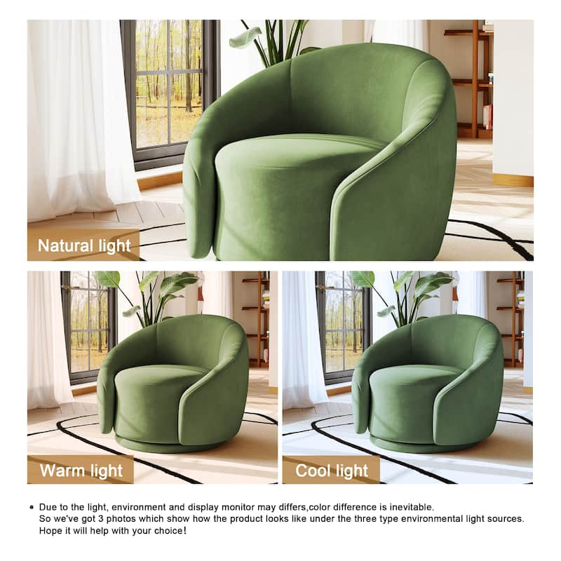 35" Wide Velvet/ Boucle Swivel Barrel Accent Chair