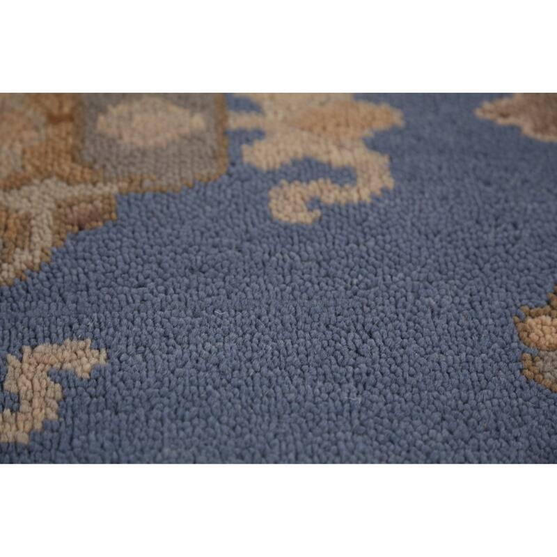 Blue Geometric Oushak Area Rug Hand-Knotted Oriental Wool Carpet - 8'3" x 9'10"