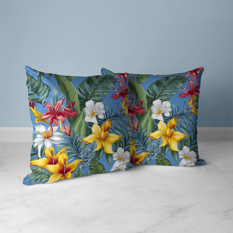 Rainforest Reverie Faux Suede Reversible Throw Pillow Blue and Multi