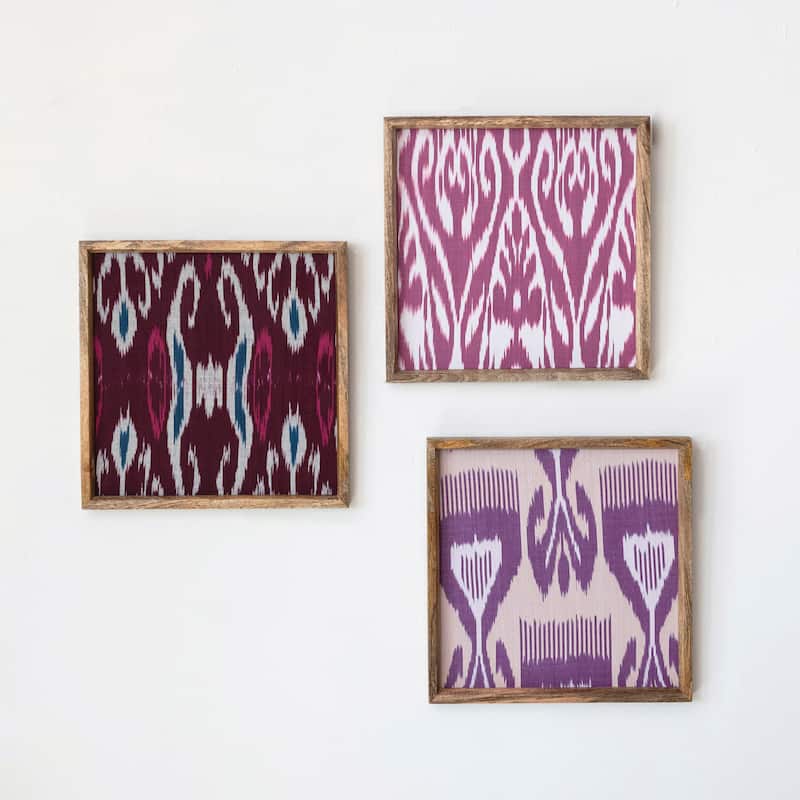 Wood Framed Ikat Fabric Wall Décor