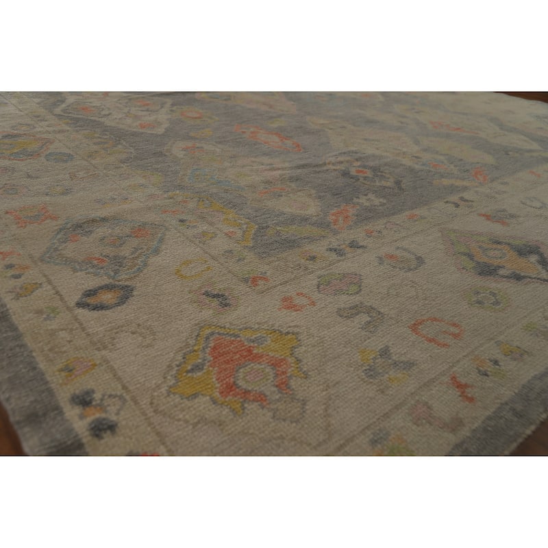 Hand Knotted Oriental 100% Wool Carpet Transitional All-Over Greys & Charcoal Oushak Area Rug - 12' 11'' X 9' 0''