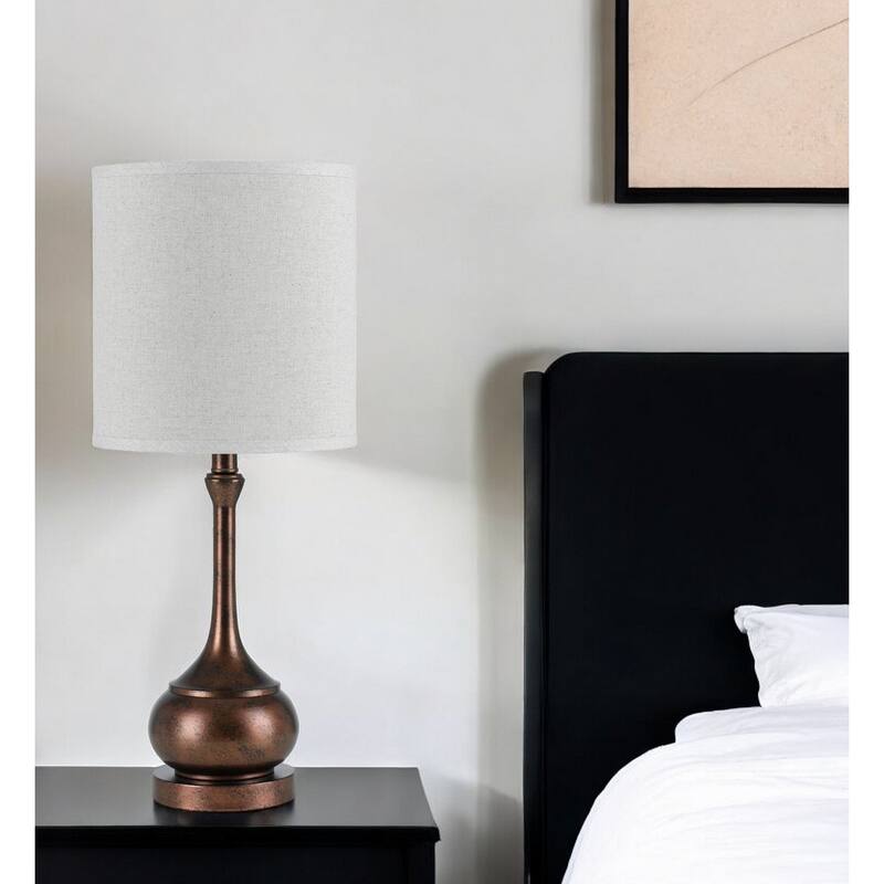 HomeRoots 25" Rust Metal Round Table Lamp With White Drum Shade - 10.00 in. x 24.50 in. x 10.00 in. - Rust - 10.00 in. x 24.50 in. x 10.00 in.