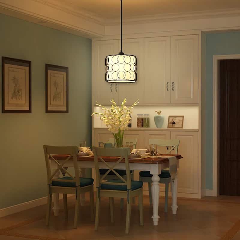 1 - Light Hanging Pendant Light with Fabric Shade - Matte Black