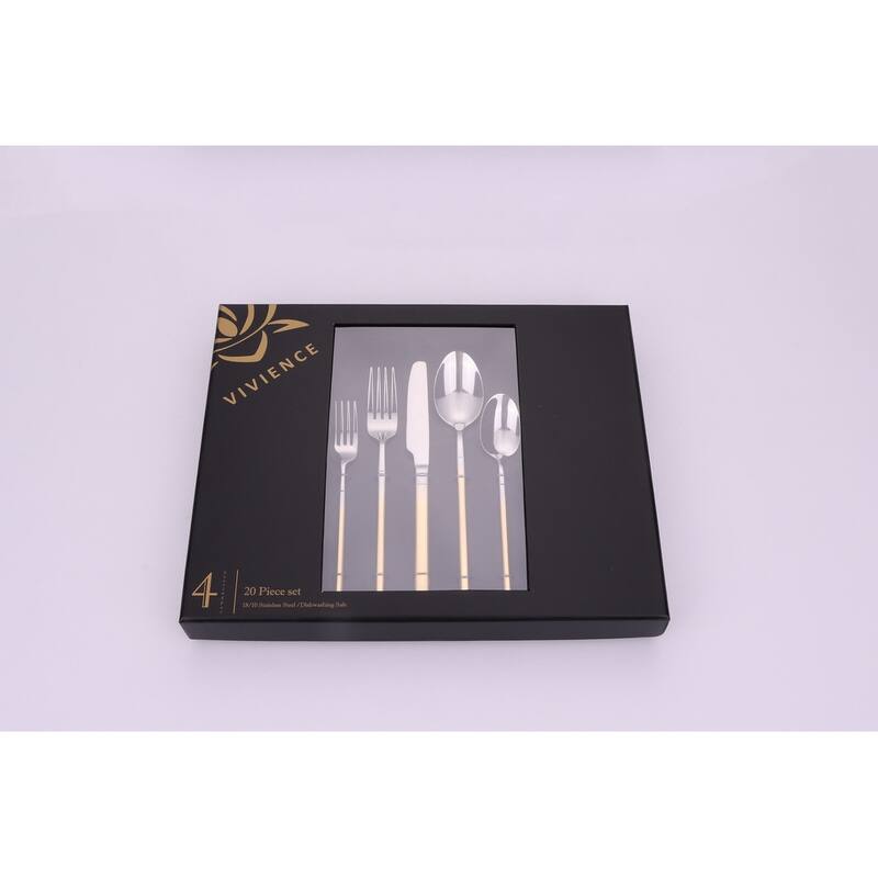 20 Pc Flatware Set Silver With Graduated Gold Handles - Service For 4