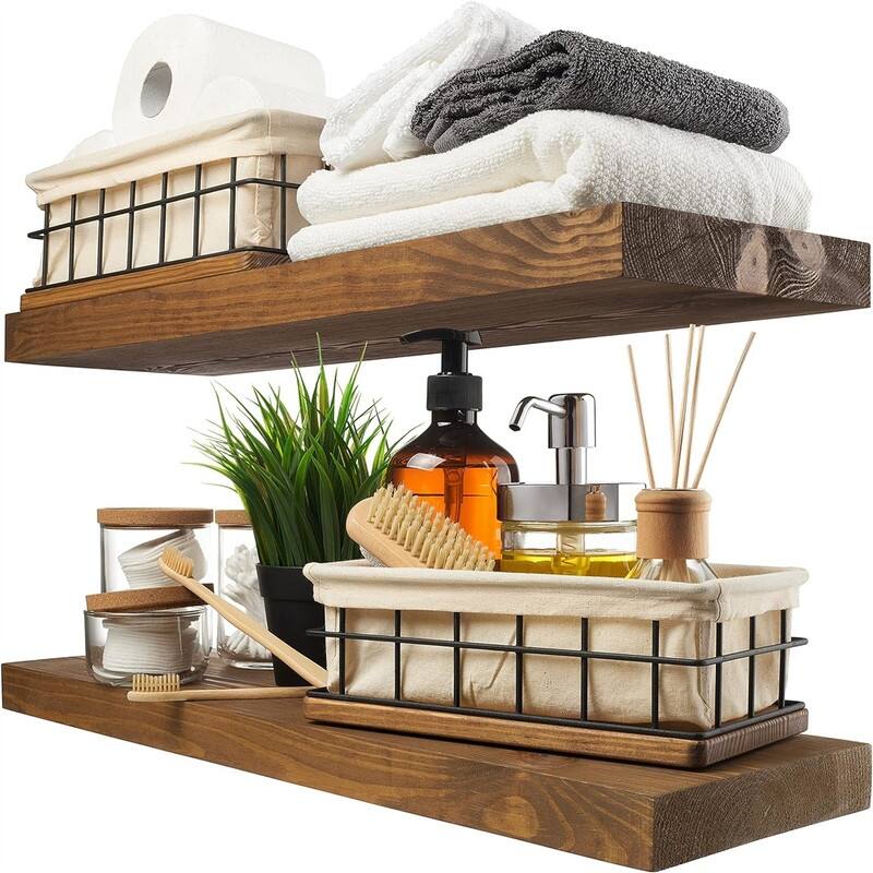 Natural Wood Floating Shelves Set of 2 - 6.7"D x 24"W x 1.2"H - Walnut