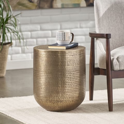 Ladd Handcrafted Boho Aluminum Drum Side Table by Christopher Knight Home - 15.00" L x 15.00" W x 17.50" H