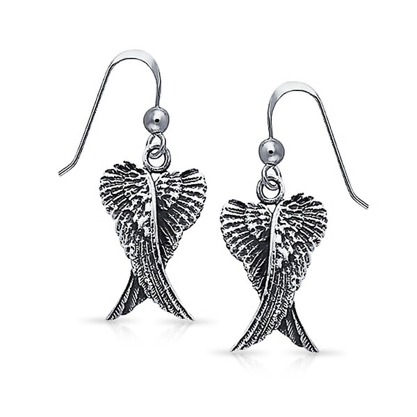 Guardian Angel Wings Feather Dangle Earrings For Women For Teen Oxidized 925 Sterling Silver Fish Hook