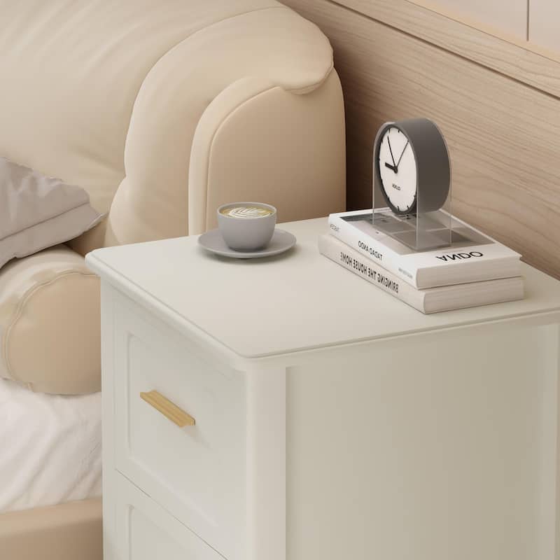 Modern Nightstand with 2 Drawers, Bedroom Bedside Table with Gold Handles, Sturdy Wood Accent Table