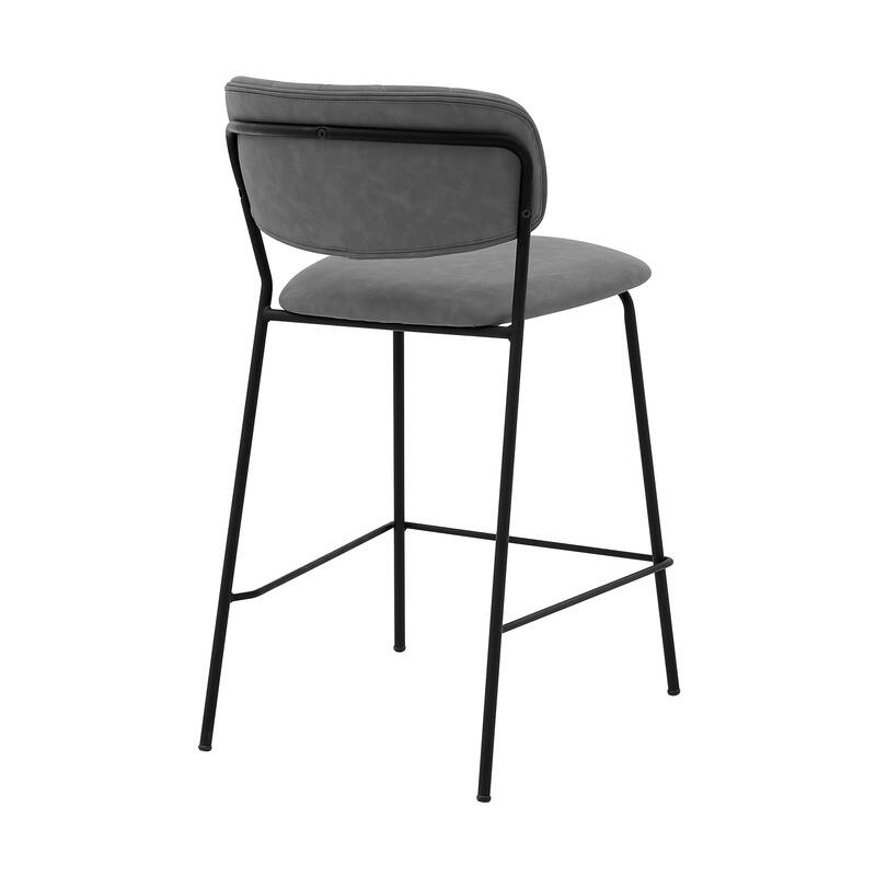 Carlo 26" Counter Stool, Gray Faux Leather and Black Metal