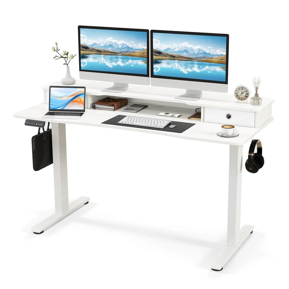 Costway 55"x 24" Electric Standing Desk with 2 Drawers Monitor Stand - See Details