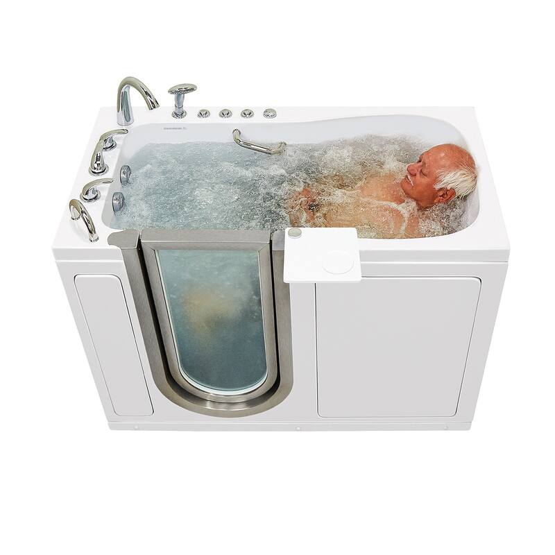 Ella Deluxe 30"x55" Acrylic Air and Hydro Massage Walk-In Bathtub, Inward Swing Door, 5 Piece Fast Fill Faucet, 2" Dual Drain