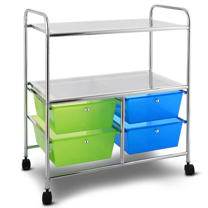 Rolling Storage Cart Metal Rack Shelf with 4 Drawers 2 Shelves - Green