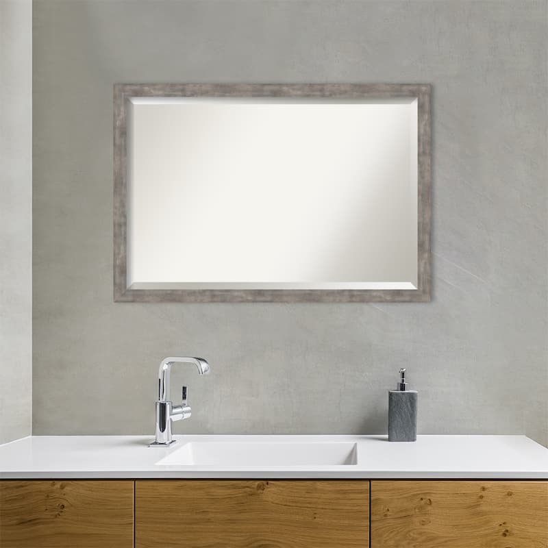 Beveled Wood Bathroom Wall Mirror - Marred Pewter Frame