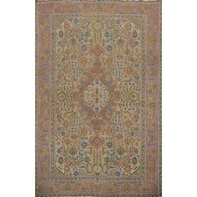 Hand Knotted Oriental 100% Wool Carpet Traditional Floral Brown Tabriz Area Rug - 12' 6'' X 9' 3''