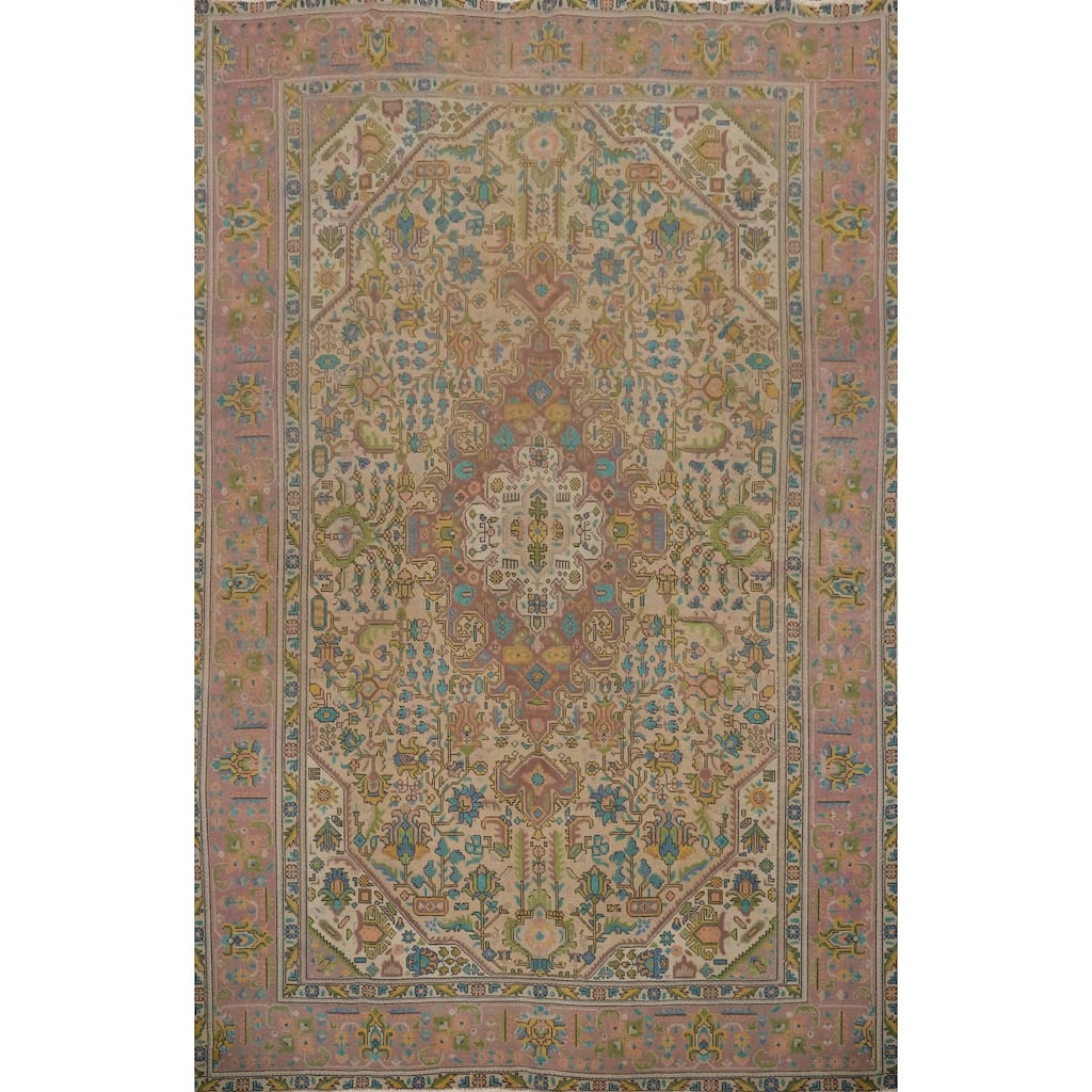 Hand Knotted Oriental 100% Wool Carpet Traditional Floral Brown Tabriz Area Rug - 12' 6'' X 9' 3''
