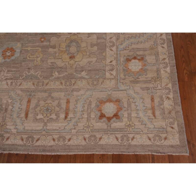 Transitional Oushak Area Rug Hand-Knotted Floral Wool Carpet - 8'9" x 11'7"