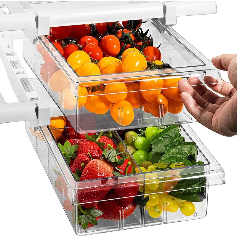 Sorbus Pull Out Fridge Drawer - Attachable Deli Drawer - Adjustable Refrigerator Storage Bin - 2-Pack, Clear Design - Clear