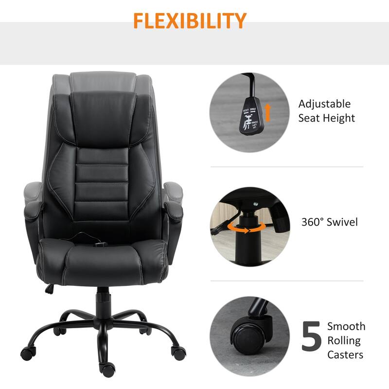 Black PU Leather Upholstery Massage Office Chair with Adjustable Seat Height and Rocking Function
