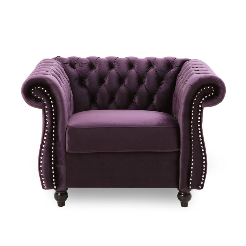 Roomfitters Chesterfield Club Chair with Deep Tufting, Rolled Arms and Nailhead Trim, Velvet Accent Armchair