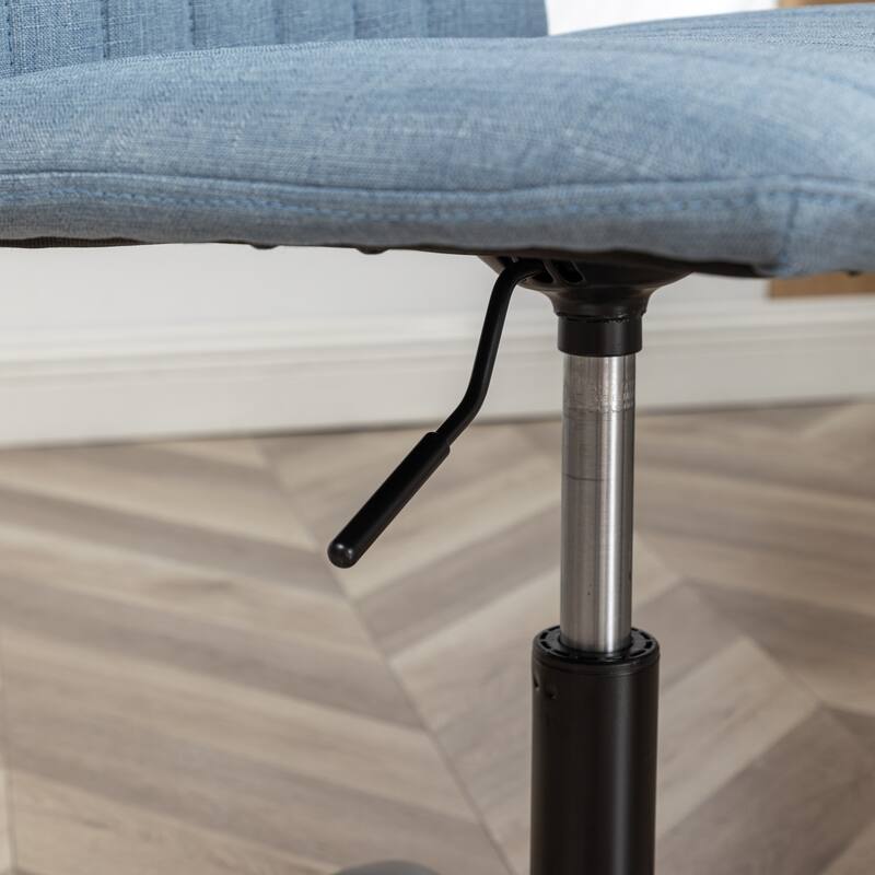 Blue Fabric Upholstered Lounge Chair Swivel Office Chair with Metal Base, Simple Executive Chair Gaming Chair