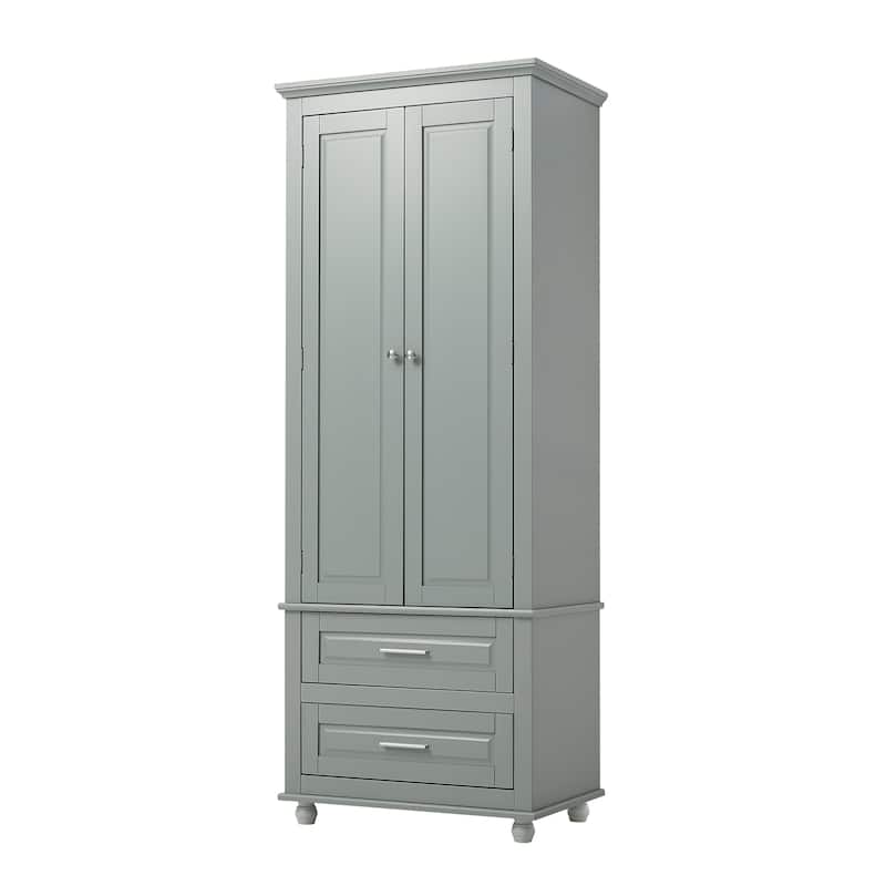 Floor Standing Bathroom Cabinet 62.50" H Wooden Bathroom Cabinet with 2 Drawers 2 Door Vertical Bathroom Organizer Cabinet