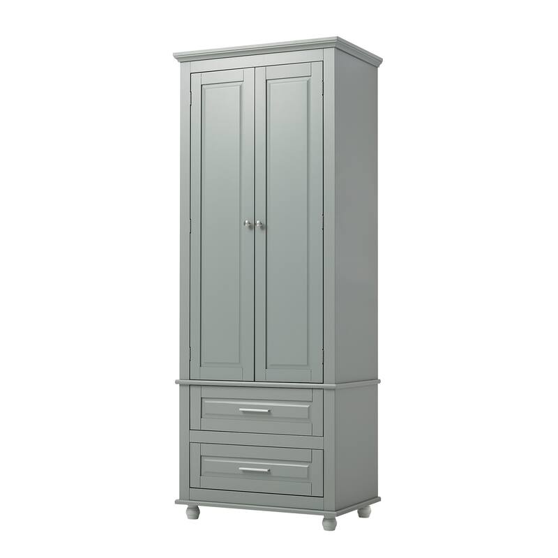 Freestanding Tall Storage Cabinet with 2 Drawers, 2 Doors, Round Legs and Adjustable Shelf for Bathroom Office Kitchen