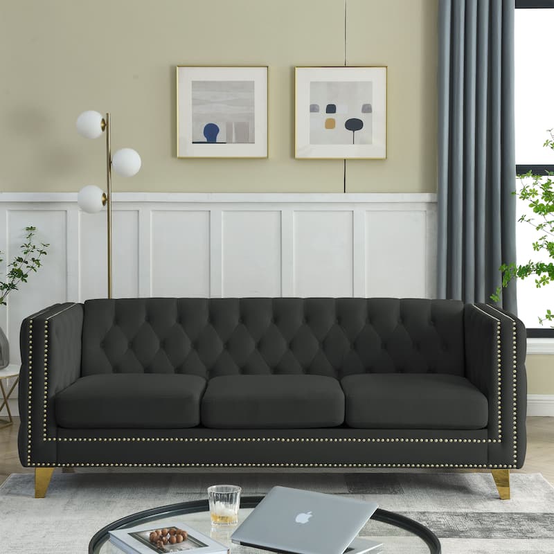 {Contact us for 3D modeling} Velvet Sofa for Living Room,Buttons Tufted Square Arm Couch, Modern Couch Upholstered Button and Me - N/A
