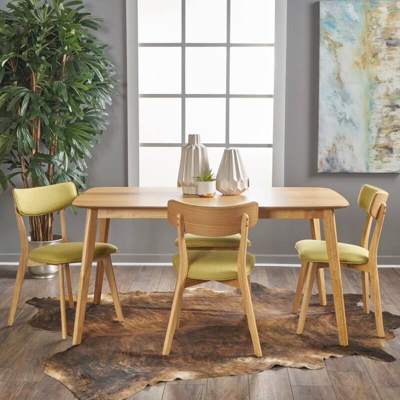 Alma Mid-Century 5-piece Wood Rectangle Dining Set by Christopher Knight Home - Natural Oak + Green Tea