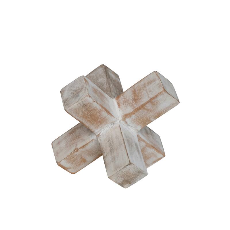 Decorative Mango Wood Jack Cross Design - 6.0"L x 6.0"W x 6.0"H - White - 6.0"L x 6.0"W x 6.0"H