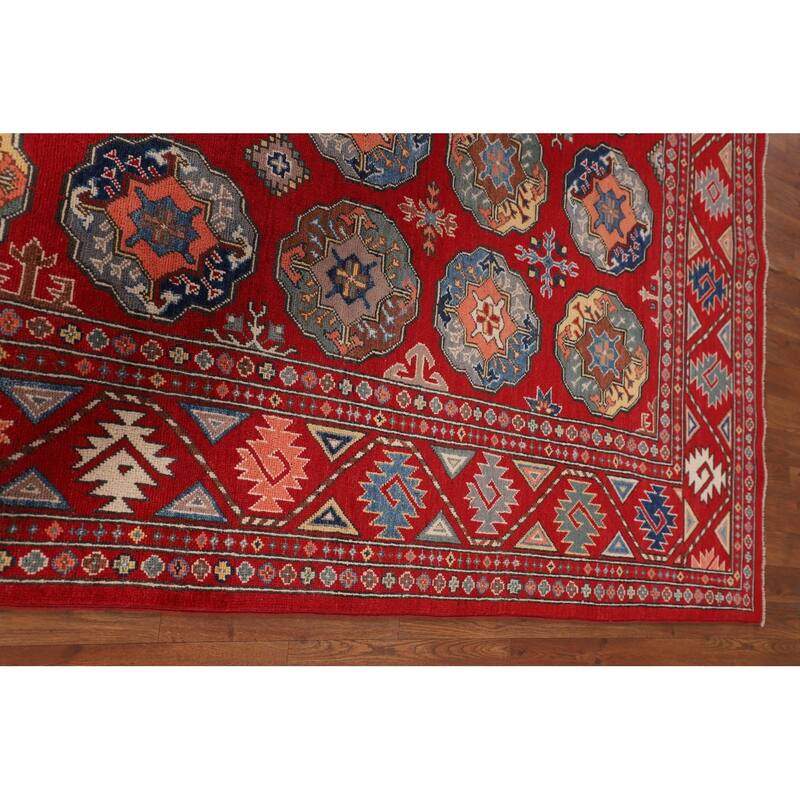 All-Over Red Kazak Oriental Area Rug Hand-Knotted Wool Carpet - 6'7" x 9'7"