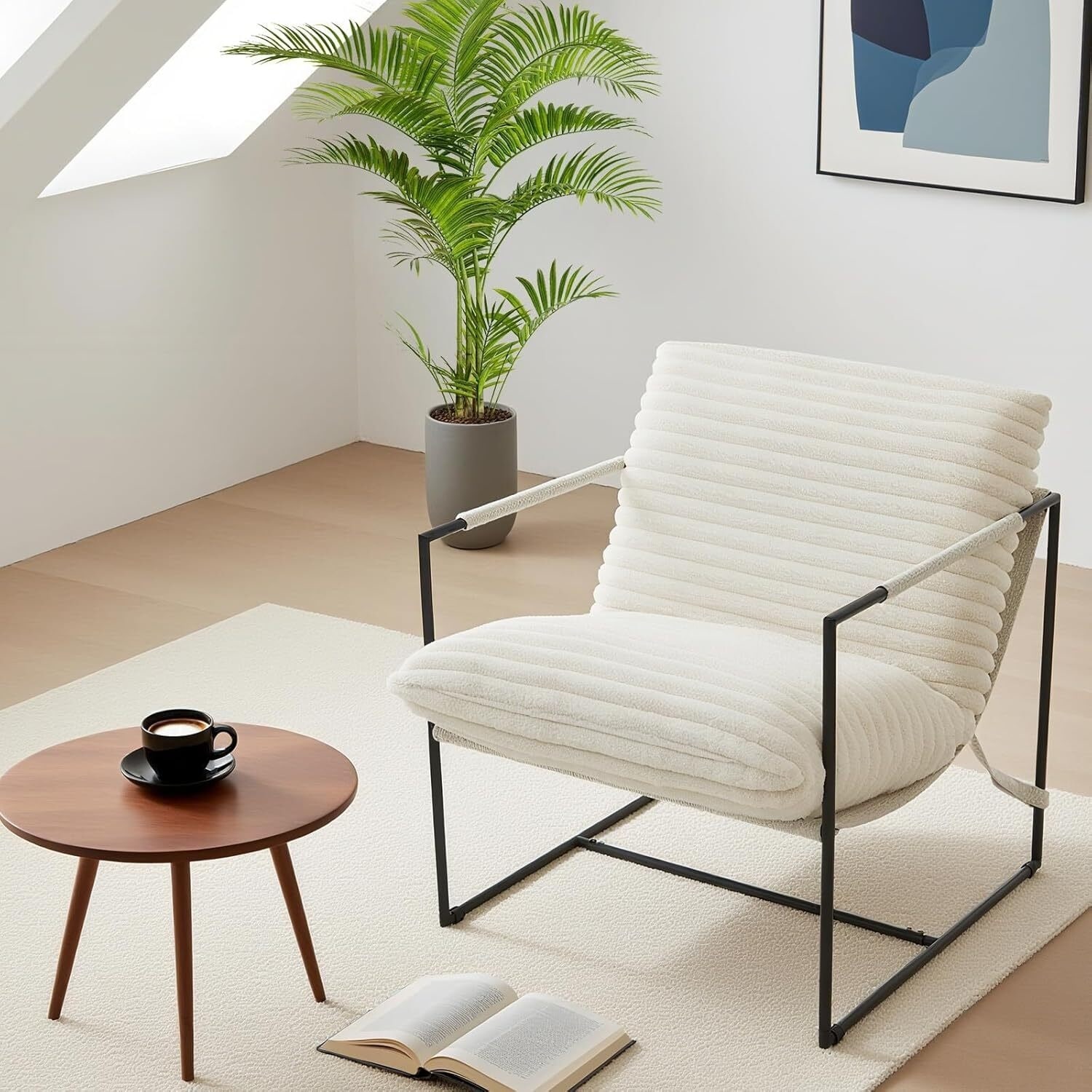 Modern Sling Accent Chair, Upholstered Lounge Armchair for Living Room, Bedroom