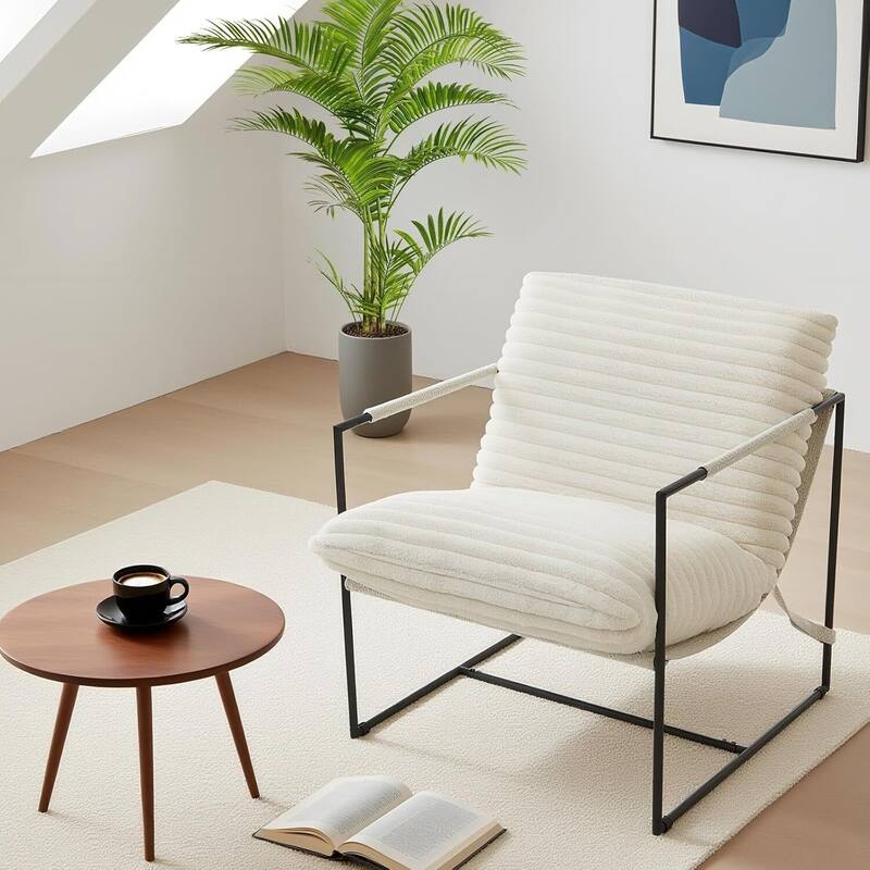 Modern Sling Accent Chair, Upholstered Lounge Armchair for Living Room, Bedroom - Beige