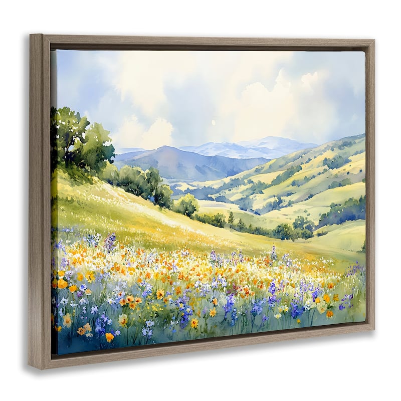 Stupell Spring Meadow with Distant Mountain Framed Floater Canvas Wall Art Design By Franklyn Gregory