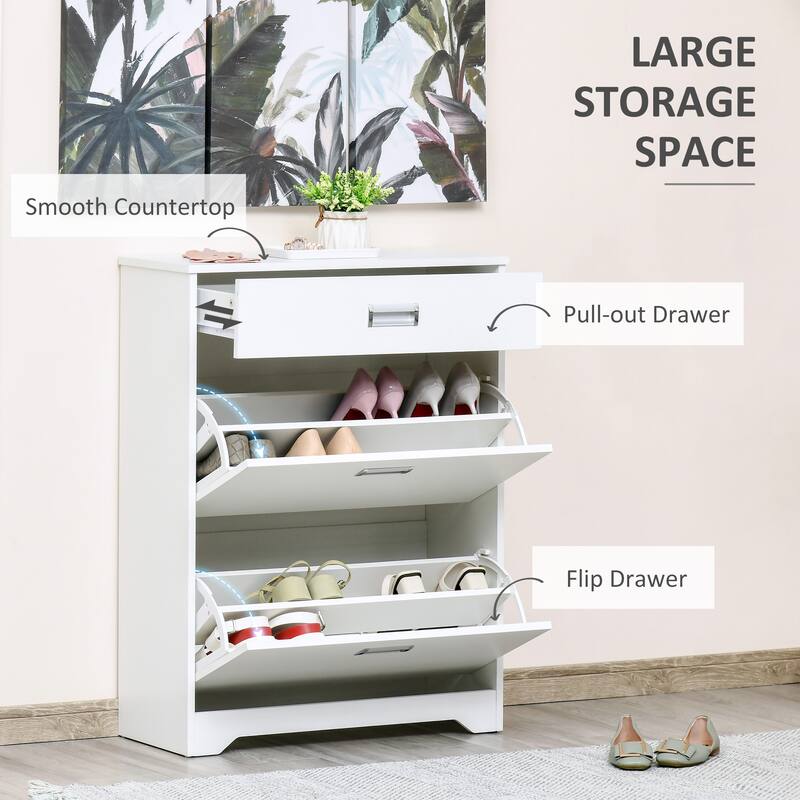 Modern Shoe Storage Rack Organizer Cabinet with Adjustable Shelves and Pull-Out Drawer for 16 Pairs, for Hallway and Entryway