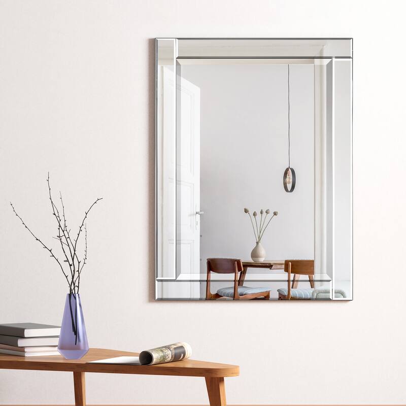 Moderno Beveled Rectangle Wall Mirror, Solid Wood Frame,1"-Beveled Center Mirror, Ready to Hang - Clear