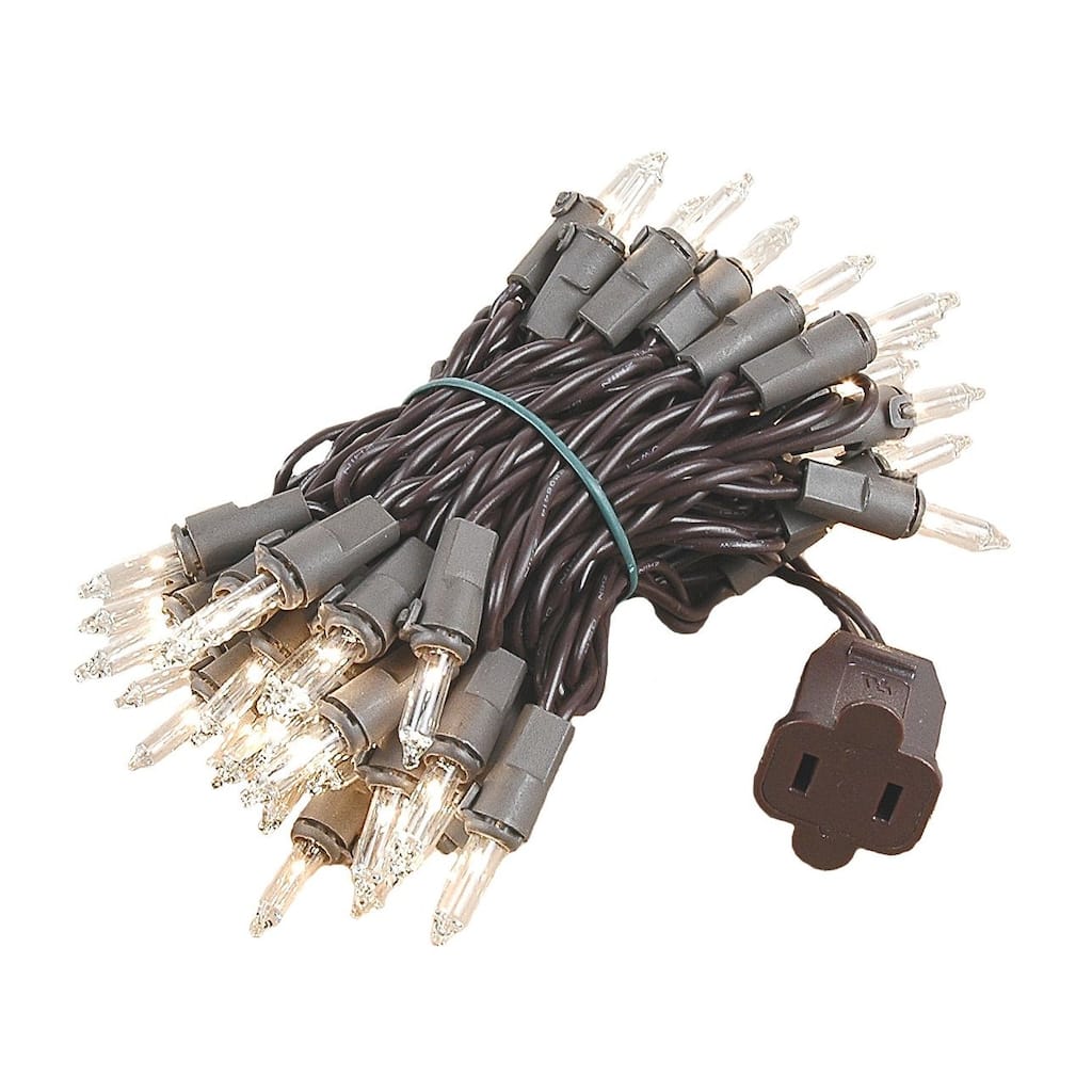50 Light Christmas Mini Light Set, Brown Wire, 11' Long