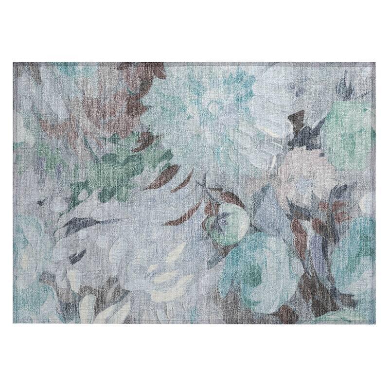 Machine Washable Indoor/ Outdoor Watercolor Floral Chantille Rug