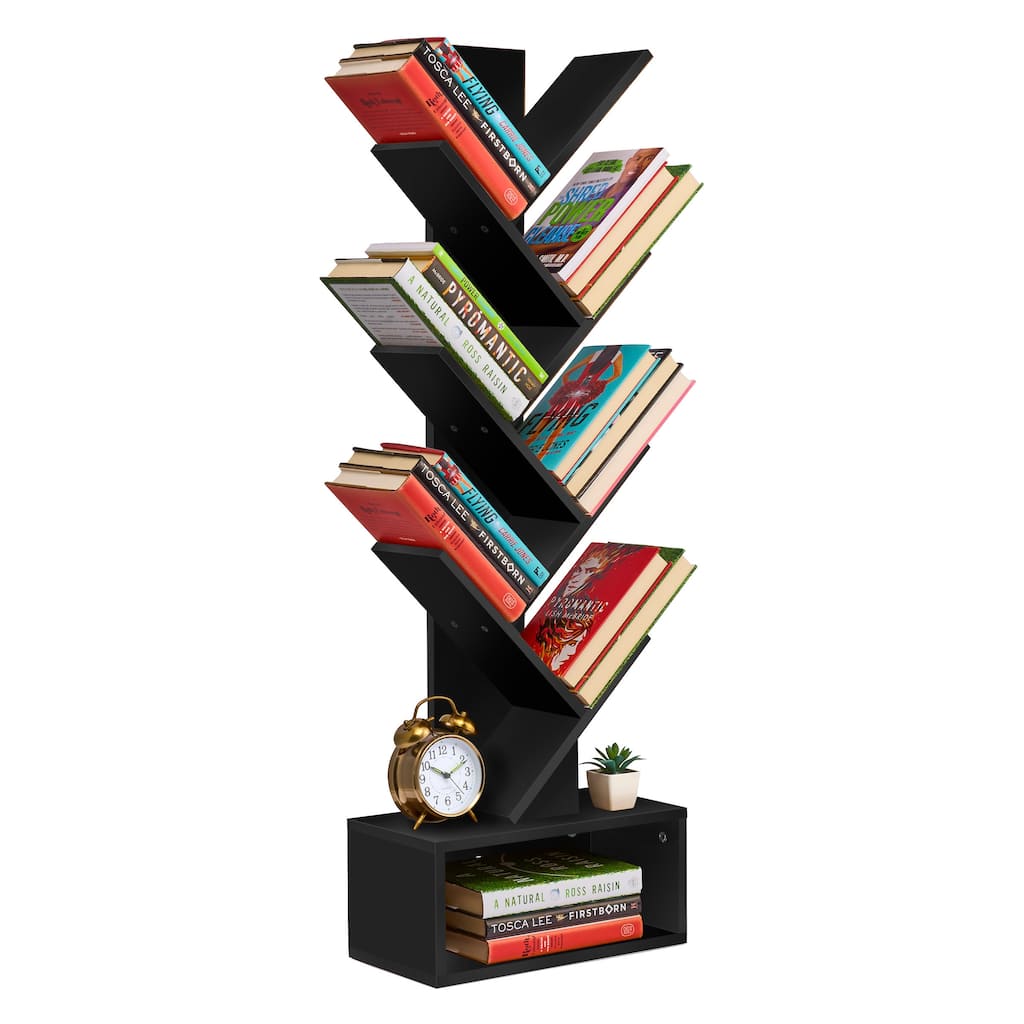 Sorbus 7 Tier Tree Bookshelf with Storage Shelf, Cable Access, and Non-Slip Pads