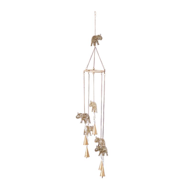 Gold Metal Handmade Indoor Outdoor Windchime with Glass Beads and Cone Bells