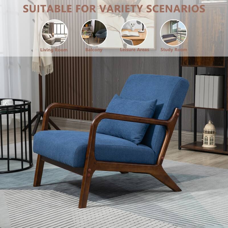 Mid-Century Velvet Upholstered Accent Chair Armchair w/Waist Cushion