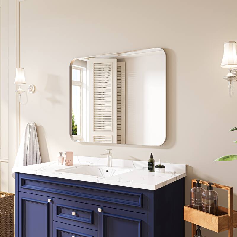 Organnice Rectangular Aluminum Frame Vanity Bathroom Mirror with Clear Glass
