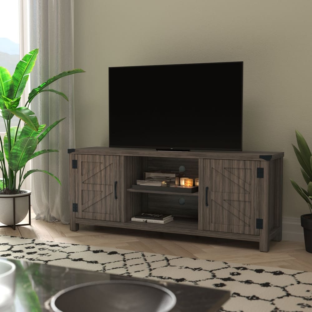 59 Inch Barn Door TV Stand Fits up to 65" TV's with Adjustable Shelf - 59"W x 15.5"D x 23.75"H