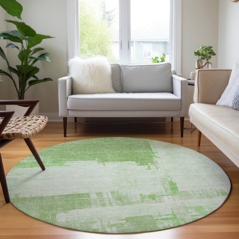 Machine Washable Indoor/ Outdoor Chantille Abstract Modern Rug - Green - 8' x 8'