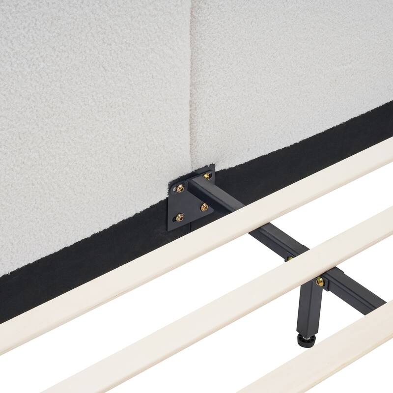 Christopher Knight Home - Lunara Modern Teddy Fleece Upholstered Platform Bed Frame with Split Headboard, Heavy-Duty Support