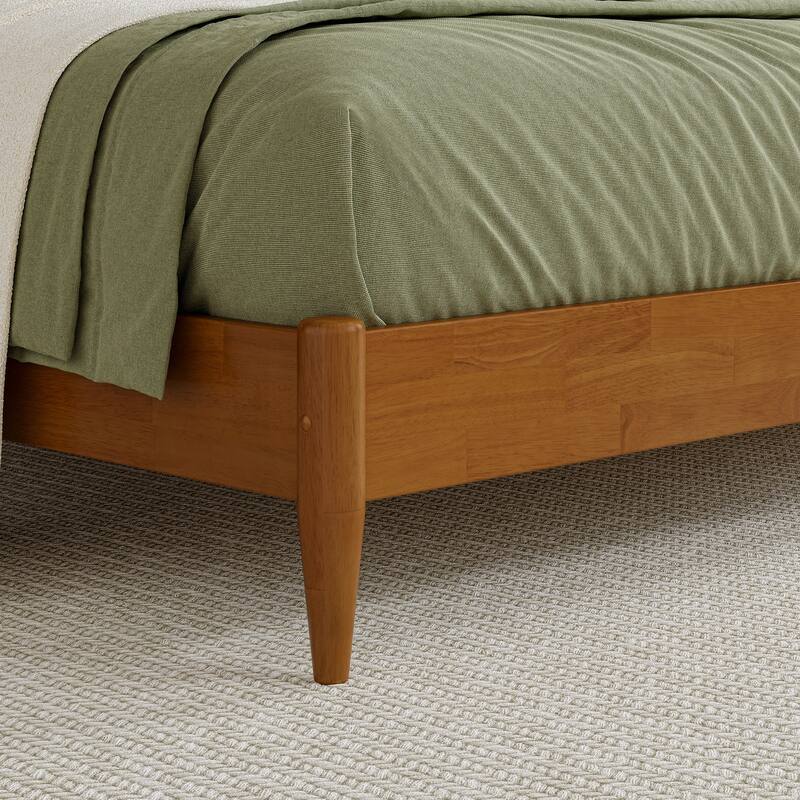 Solid Wood Low Profile Sleigh Bed - Platform Bed Frame, Light Toffee Finish, Modern Bedroom Furniture