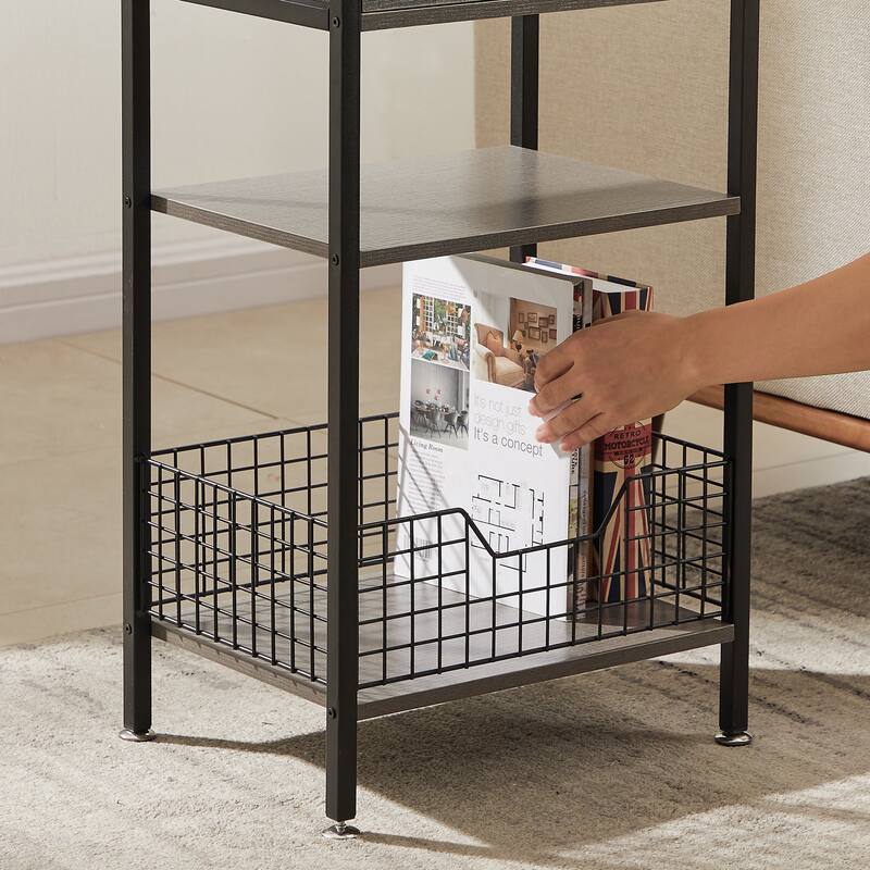 27.5" Tall Nightstand with 1-Drawer and Open Storage Shelf, Metal Frame and Fence Sofa End Table (Set of 2)